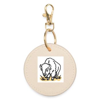 Bison on yellow grass - Round Keyring - oyster - Front