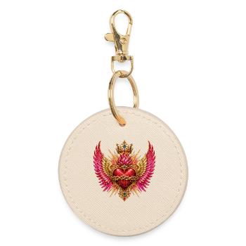 Crown Heart with Wings - Round Keyring - oyster - Front