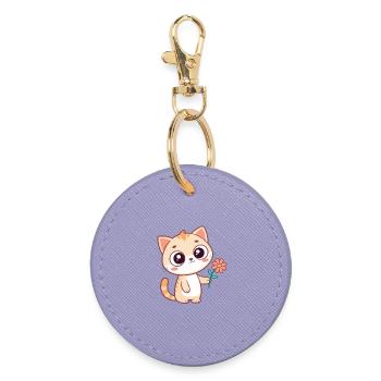 Chat kawaii et fleur pastel - Porte-clés rond - lavande - Devant