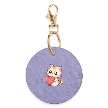 Cat Cuddle Heart Plush - Round Keyring - lavender - Front