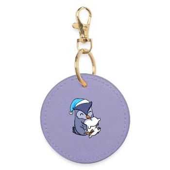 Eule mit Kissen und Schlafmütze - Runder Schlüsselanhänger - Lavendel - Vorne
