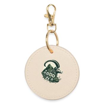 Capricorn Zodiac Sign - Mountain Goat Astrology - Round Keyring - oyster - Front