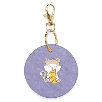 Chat Kawaii mignon avec croissant - Porte-clés rond - lavande - Devant