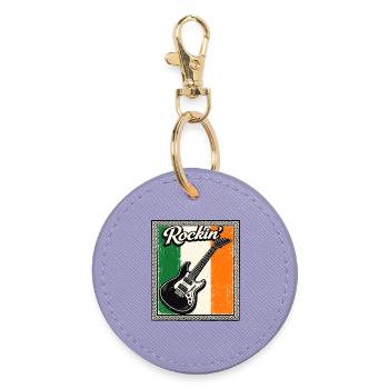 St Patrick's Guitar Birthday Gift - Round Keyring - lavender - Front