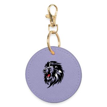 Rudernder Löwen-Silhouette mit roter Zunge - Runder Schlüsselanhänger - Lavendel - Vorne
