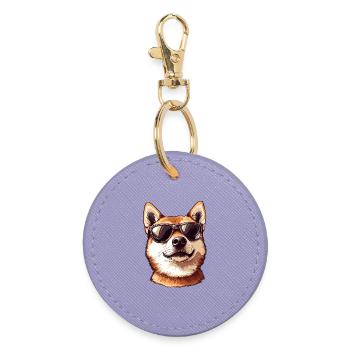 Shiba Inu mit Sonnenbrille - Runder Schlüsselanhänger - Lavendel - Vorne