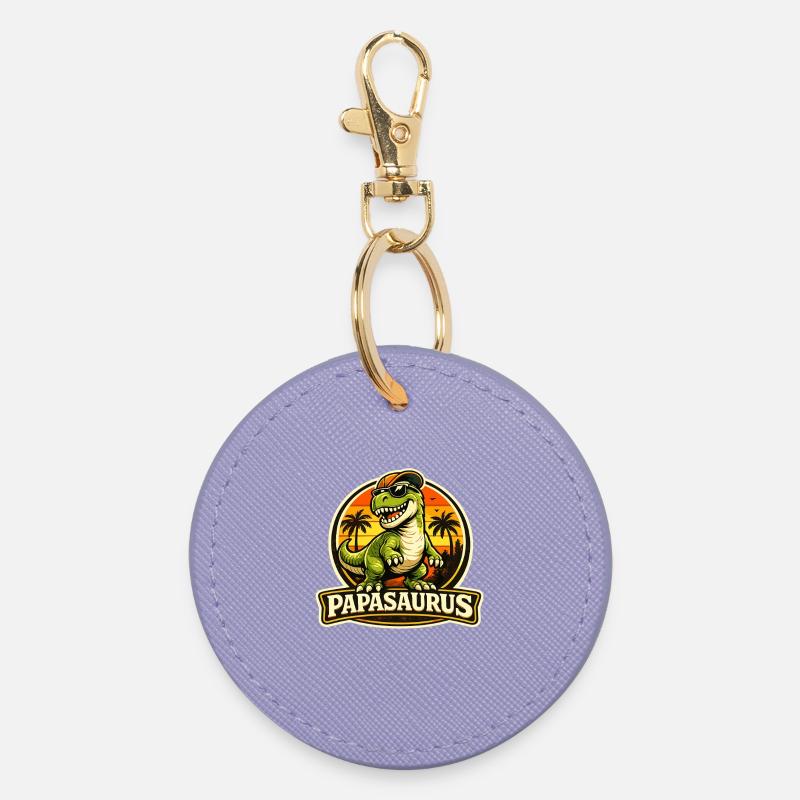 Papasaurus Dino en version rétro au coucher de soleil - Porte-clés rond - lavande