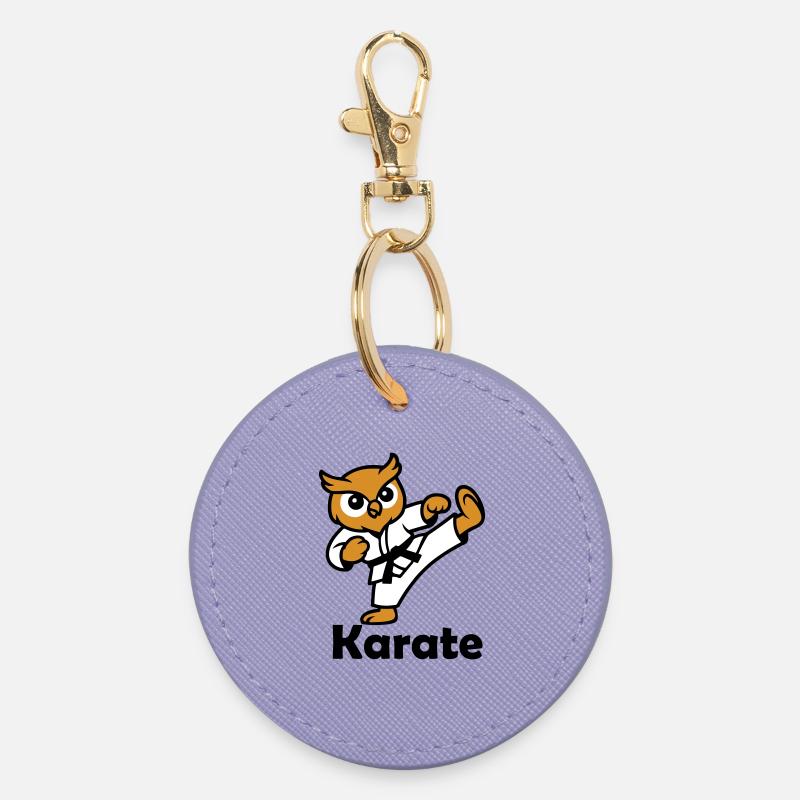 Karate Owl - Round Keyring - lavender