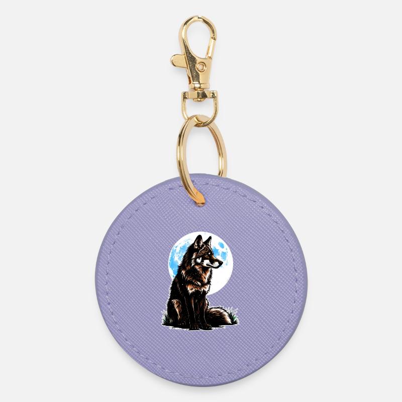 Ein Wolf vor einem blauen Mond - Round Keyring - lavender