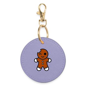 Funny bitten gingerbread man christmas - Round Keyring - lavender - Front
