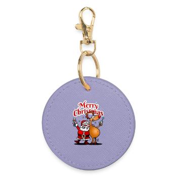 Merry Christmas - Santa Claus and his reindeer - Round Keyring - lavender - Front