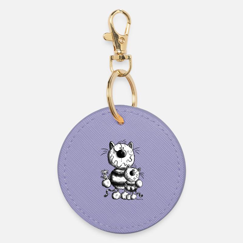 Doux Famille Chat - Porte-clés rond - lavande