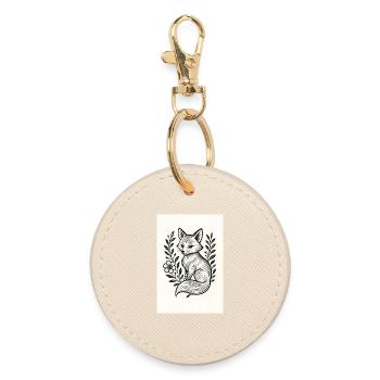 Fox in Floral Wreath Lineart - Round Keyring - oyster - Front