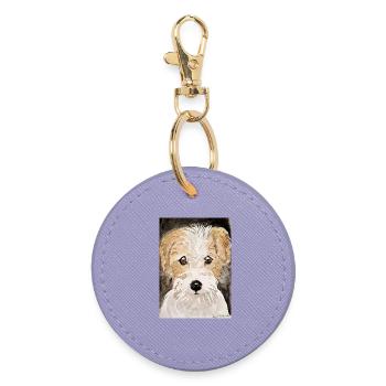 Chiot terrier, - Porte-clés rond - lavande - Devant