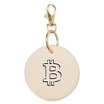 Bitcoin Logo Outline Neon Minimalistisch - Runder Schlüsselanhänger - Auster - Vorne
