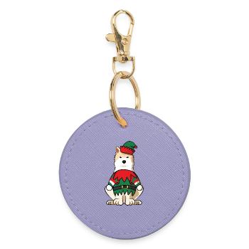 Hokkaido Dog Elf Costume Adorable Christmas Oufit - Round Keyring - lavender - Front