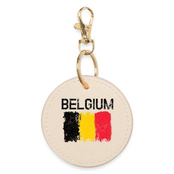 Bold Yellow Red Brush Streaks - Round Keyring - oyster - Front