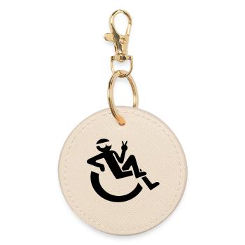 Entspannt fröhlich Rollstuhlfahrer Symbol * - Runder Schlüsselanhänger - Auster - Vorne