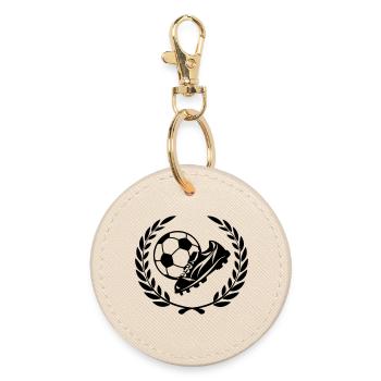 Football ball and football boot in laurel wreath - Round Keyring - oyster - Front