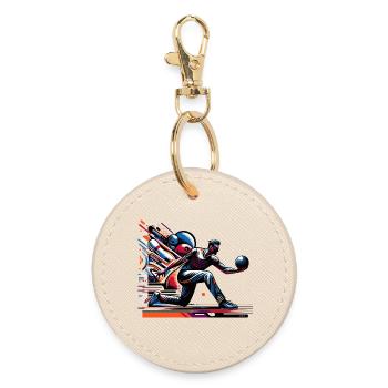 Dynamic, colorful bowler in action - Round Keyring - oyster - Front