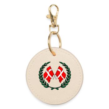 Denmark flags in laurel wreath - Round Keyring - oyster - Front