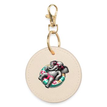 A relaxed elephant on a swimming ring - Round Keyring - oyster - Front