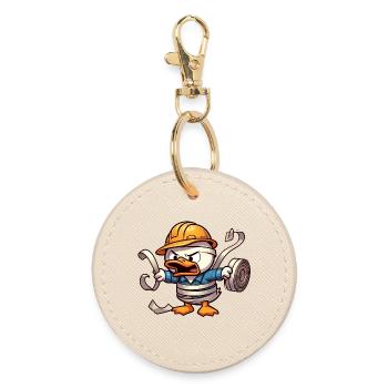 Ducks Construction Worker: Humor in Construction Site Style - Round Keyring - oyster - Front