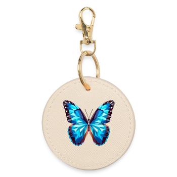 Papillon bleu - Inspiré du papillon Morpho - Porte-clés rond - huître - Devant
