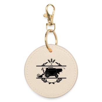 Combine harvester in laurel wreath logo style - Round Keyring - oyster - Front