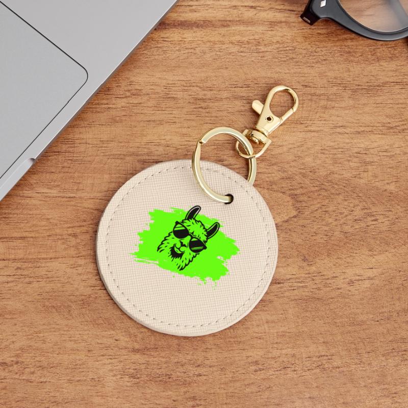 Llama or alpaca with sunglasses in neon style Round Keyring
