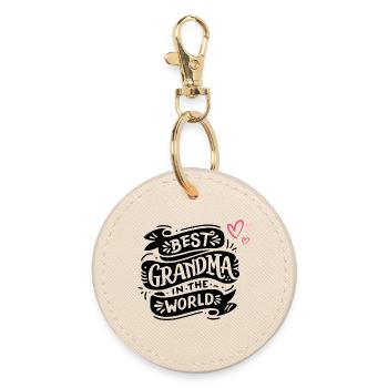 Made with Love – Heart Design Baby & Family - Round Keyring - oyster - Front