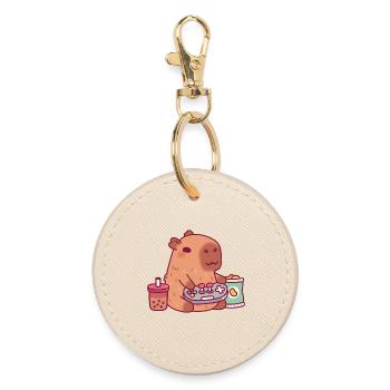 Capybara mignon jouant à des jeux vidéo avec du thé boba - Porte-clés rond - huître - Devant