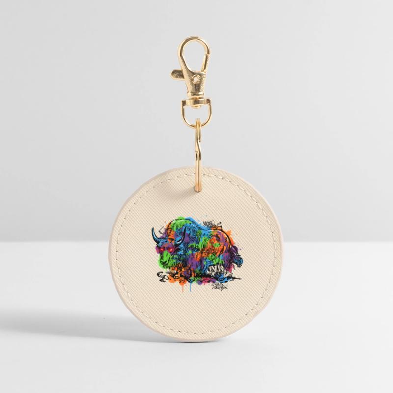 Rainbow Yak Graffiti Pattern Round Keyring