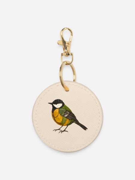 Kohlmeise Illustration im Naturdesign - Runder Schlüsselanhänger - Auster