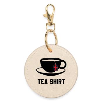 Tea Shirt – Calm Teacup Pun - Round Keyring - oyster - Front
