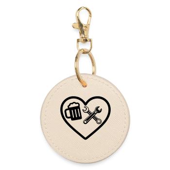Heart Beer Mechaniker Autohumor - Runder Schlüsselanhänger - Auster - Vorne
