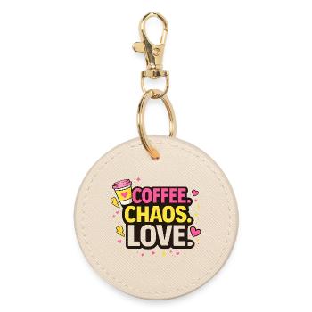 Coffee. Chaos. Love. Fun Coffee & Mom - Round Keyring - oyster - Front