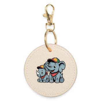 Éléphant et rhinocéros mignons – Amoureux des animaux mignons - Porte-clés rond - huître - Devant