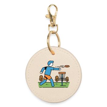 Disc Golf Flying Disc Golfer Disc Golf Basket - Round Keyring - oyster - Front