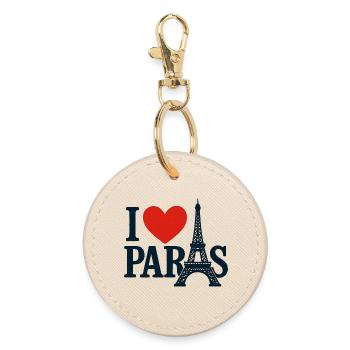 I Love Paris Eiffel Heart - Round Keyring - oyster - Front