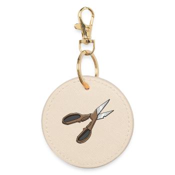 Vintage Scissor Motif Brown Handle - Round Keyring - oyster - Front