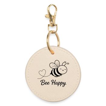 Bee Happy – Cute Bee with Heart | Positive Art - Runder Schlüsselanhänger - Auster - Vorne