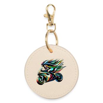 Colorful Flow Moto Illustration - Round Keyring - oyster - Front