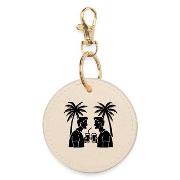 Urlaub Strand Silhouette Drinking - Runder Schlüsselanhänger - Auster - Vorne