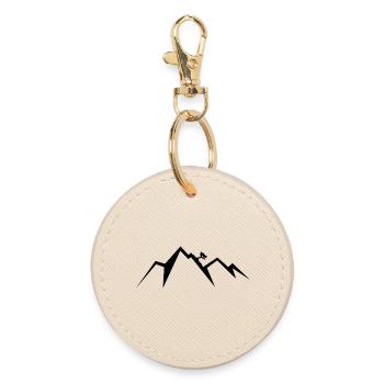 Skiers in mountain scenery - Round Keyring - oyster - Front