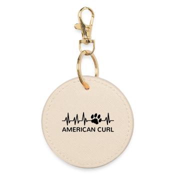 American Curl Cat Heartbeat Paw Print - Round Keyring - oyster - Front
