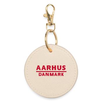 Aarhus Denmark Text logo in red - Round Keyring - oyster - Front