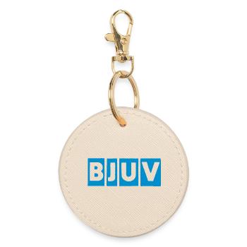 Blue Geometric Block Letters - Round Keyring - oyster - Front