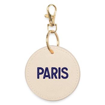 Paris Midnight Blue Geometric Typography - Round Keyring - oyster - Front