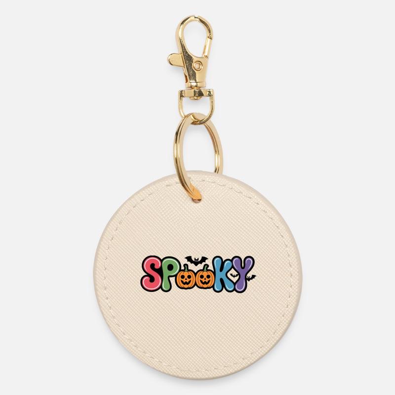Spooky funny Halloween pumpkins - Round Keyring - oyster